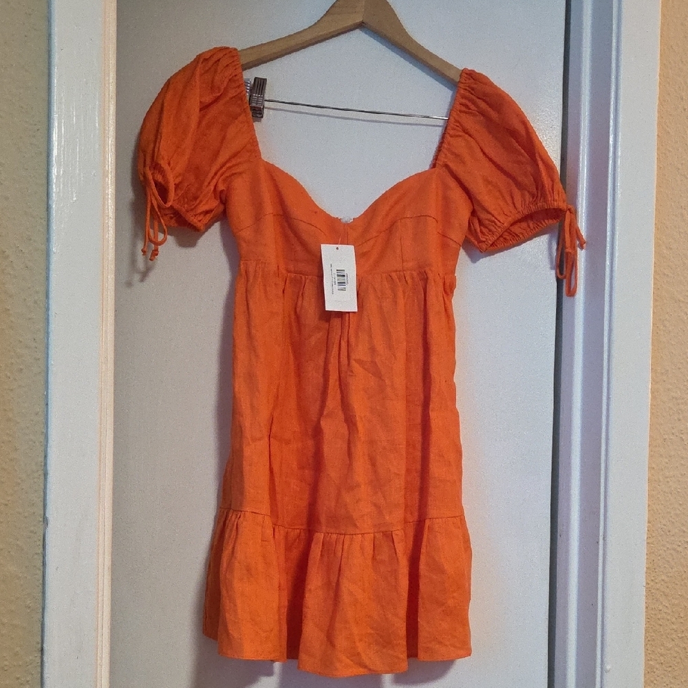 Olivaceous Vibrant Orange Off-Shoulder Mini Dress - Picture 6 of 9